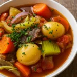 Irish Vegetarian Stew in rustic bowl