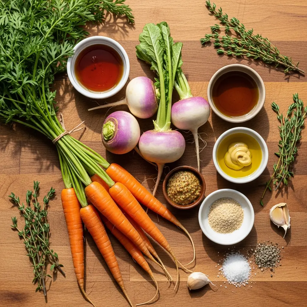Ingredients for Maple Dijon Roasted Carrots & Turnips