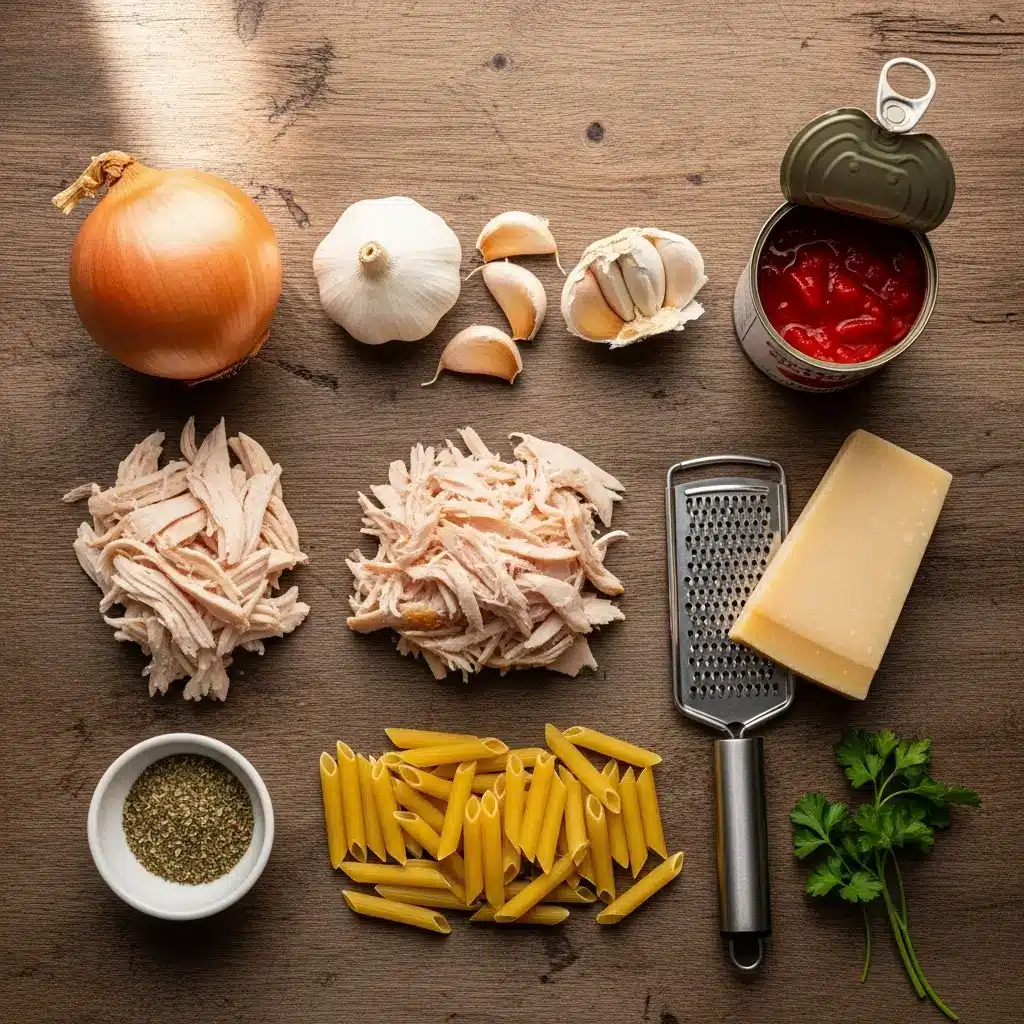 Ingredients for One-Pot Leftover Roast Chicken Pasta