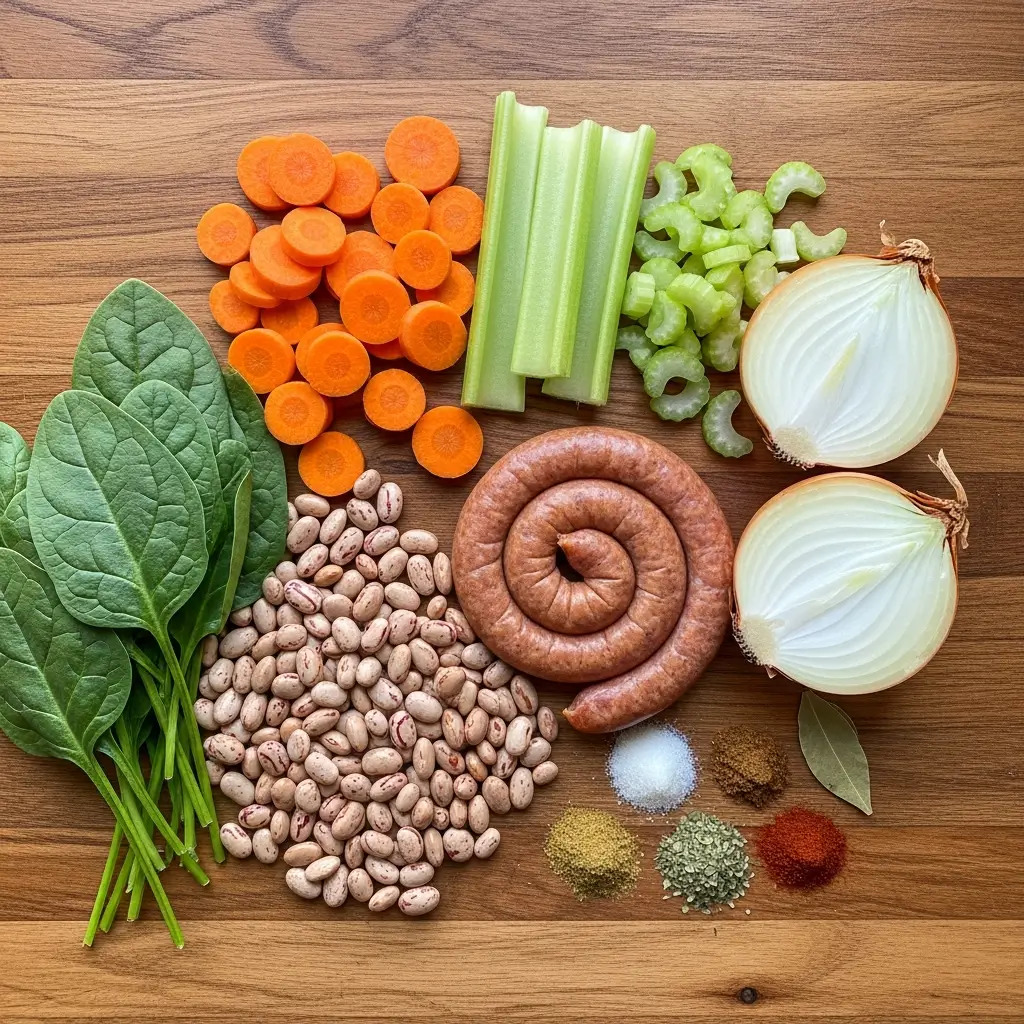 Pinto Bean Soup ingredients on wooden table
