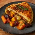 Roasted Autumn Vegetable Pot Pies on rustic table