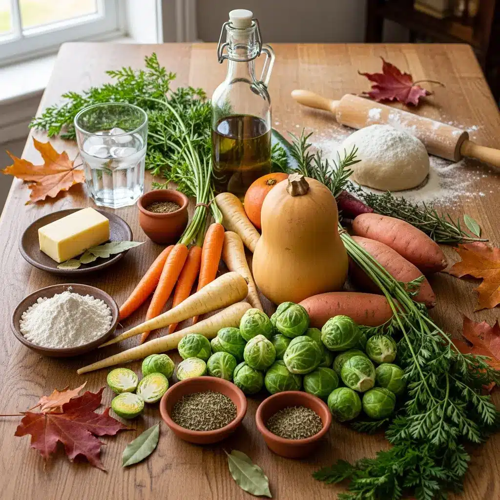 Autumn vegetable ingredients for roasted pot pies