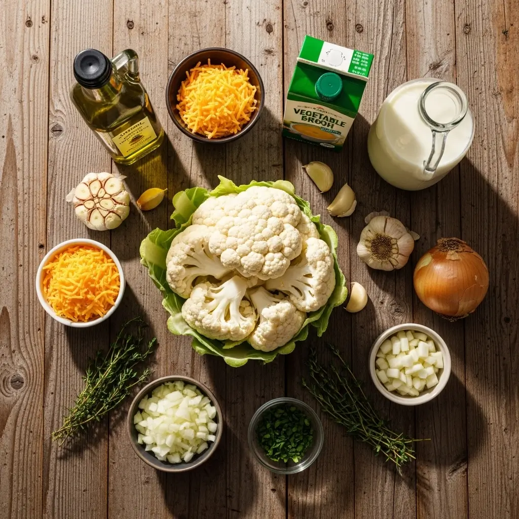 Roasted Garlic Cheddar Cauliflower Soup Ingredients