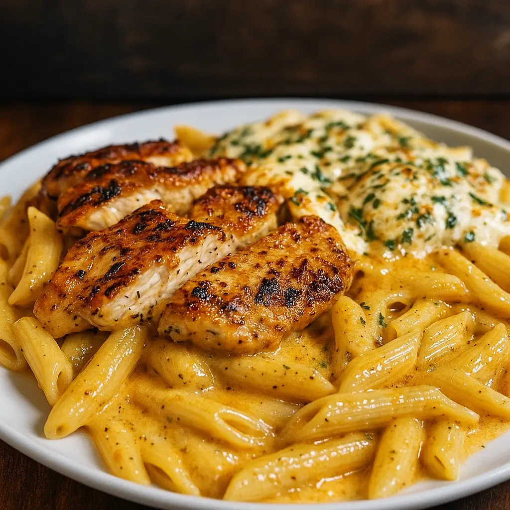 Seared Garlic Chicken Penne in Mozzarella Cajun Sauce