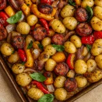 Sheet Pan Gnocchi Sausage one-pan dinner recipe