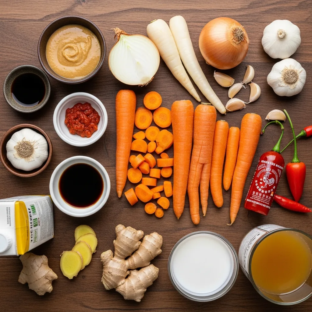 Ingredients for Spicy Miso Carrot Soup
