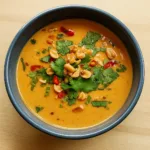 Thai Coconut Peanut Soup served with cilantro and peanuts