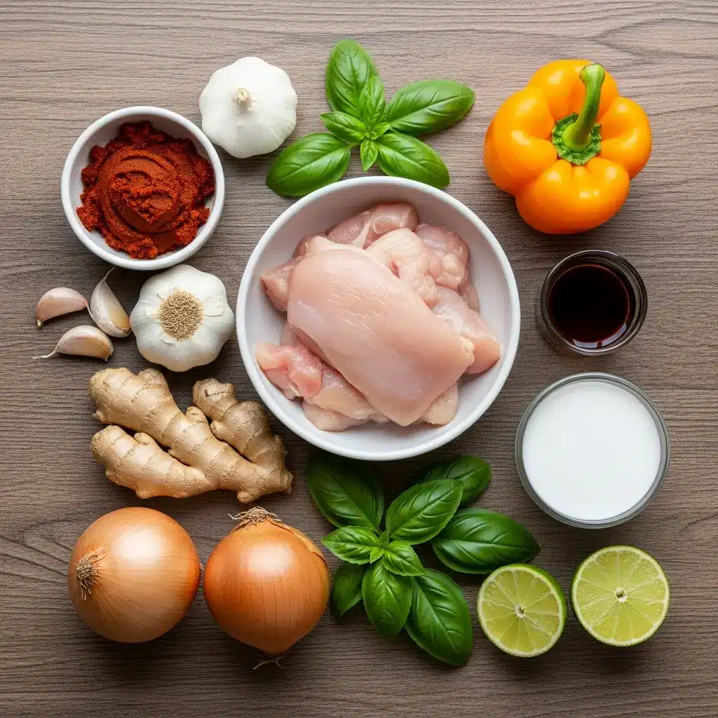 Thai Red Curry Chicken ingredients flat lay