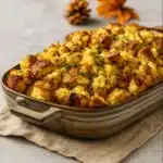 Thanksgiving Turkey Stuffing baked golden and crisp