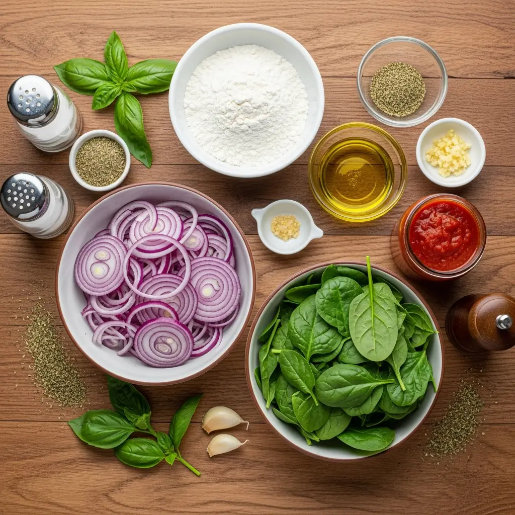 Ingredients for Vegan Caramelized Onion & Spinach Pizza Rolls