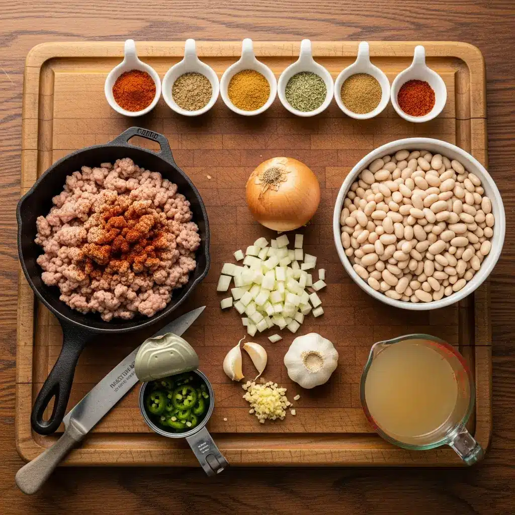 White Bean Turkey Chili ingredients layout