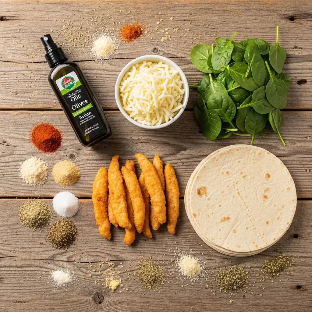 Ingredients for Crispy Air Fryer Chicken & Mozzarella Wraps