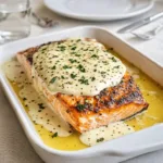 Baked Boursin Salmon topped with creamy Boursin cheese