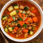 Best Ground Turkey Soup in a rustic bowl
