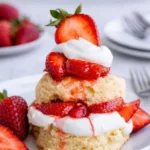 Best Strawberry Shortcake layered with strawberries and cream
