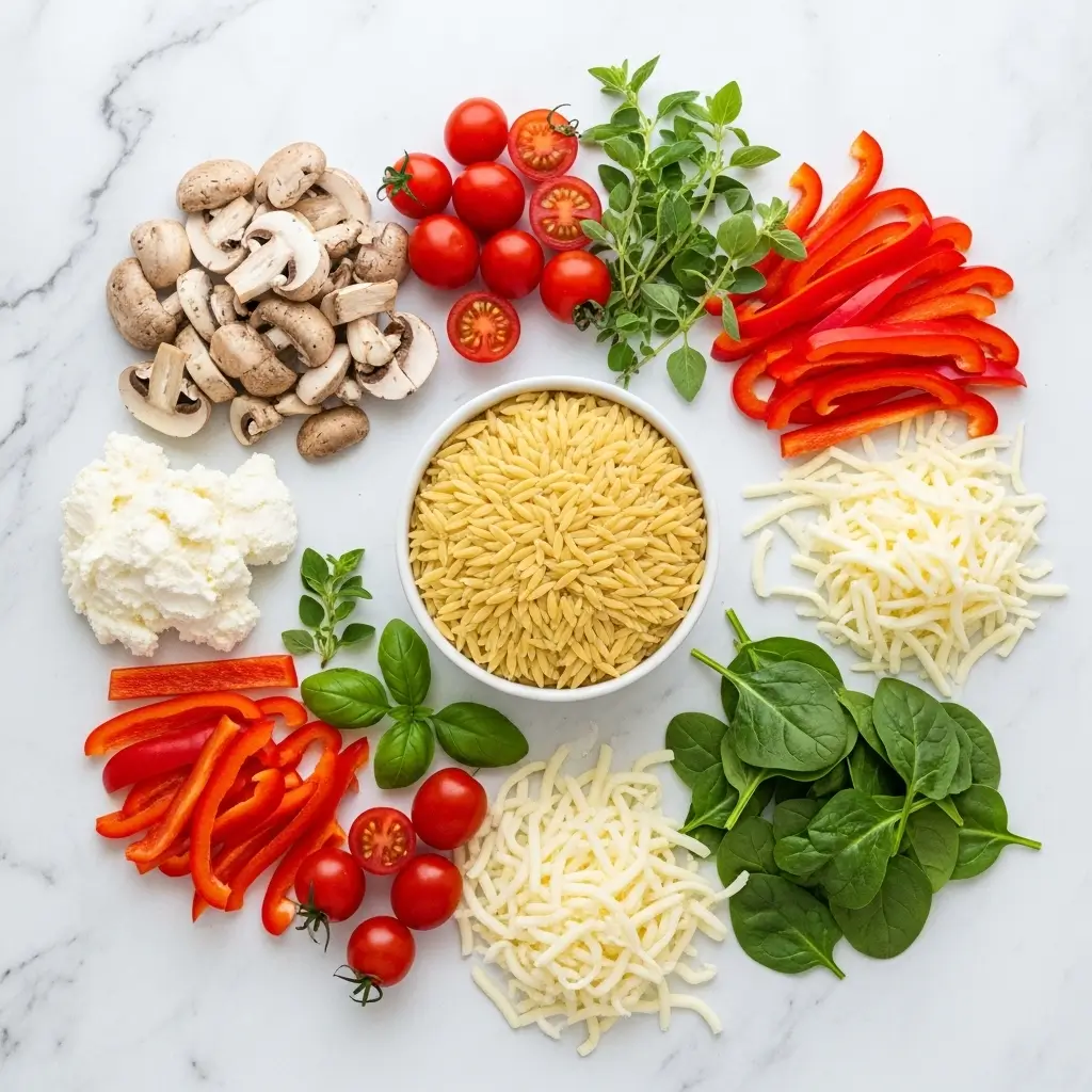 Ingredients for Cheesy Baked Orzo with Vegetables