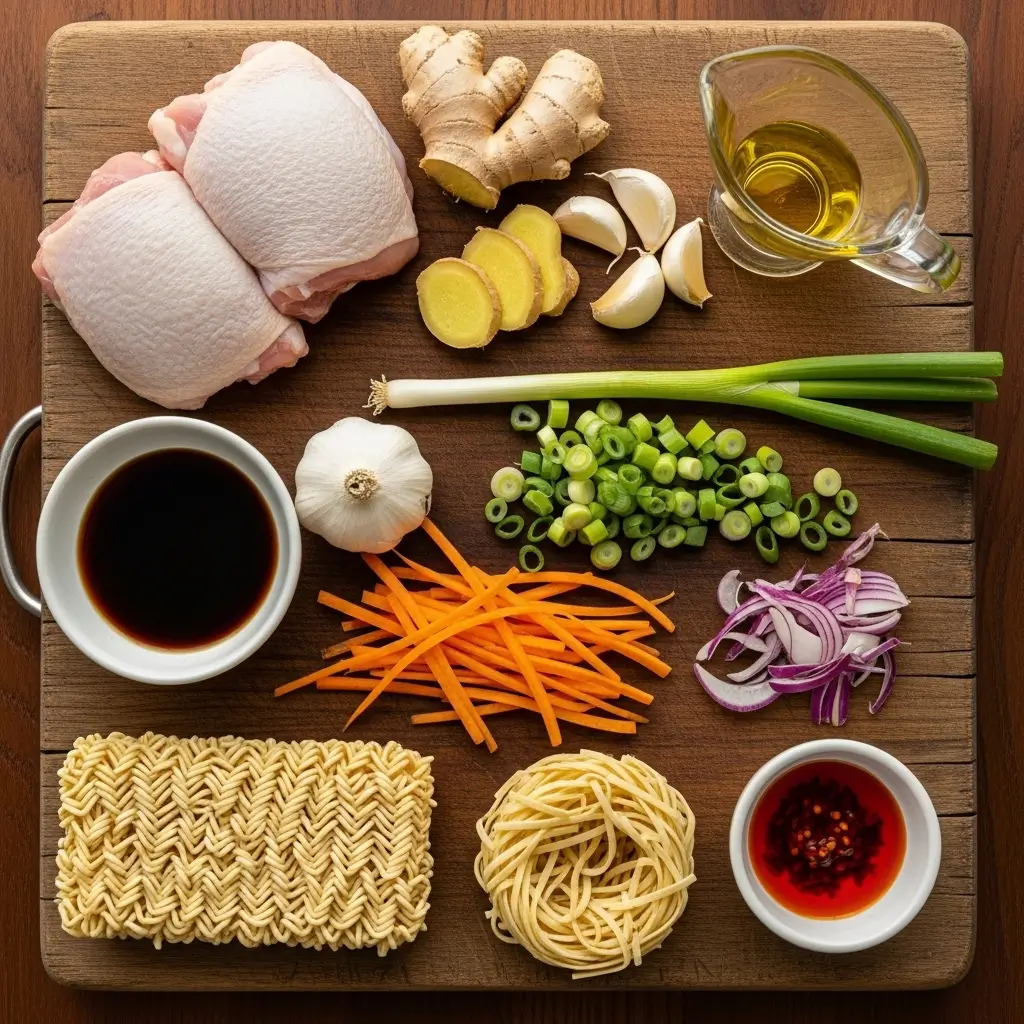 Ingredients for Classic Ginger Garlic Chicken Noodle Soup