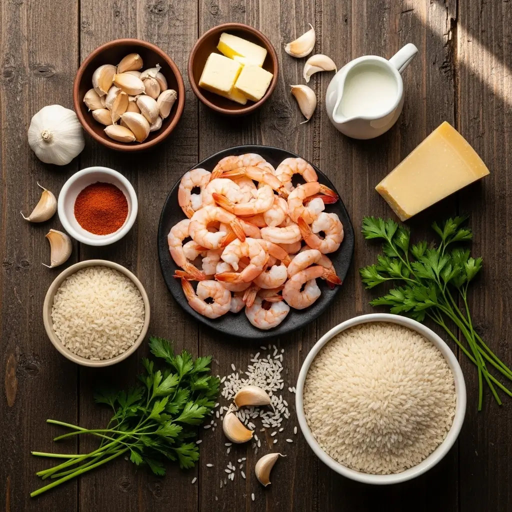 Ingredients for Creamy Garlic Butter Shrimp with Rice