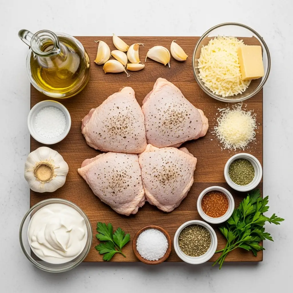 Ingredients for Creamy Garlic Parmesan Chicken Thighs