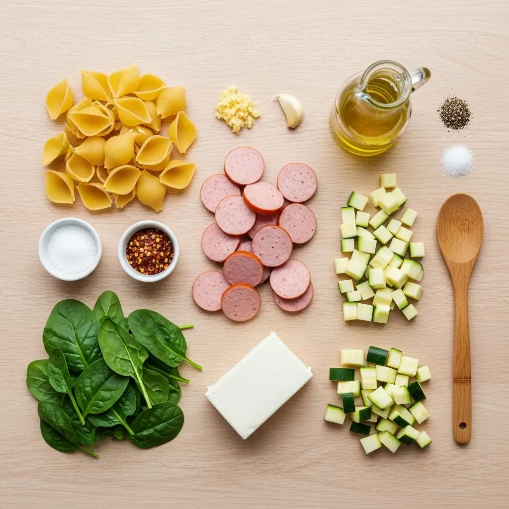 Ingredients for Creamy Protein-Packed Pasta Bowl