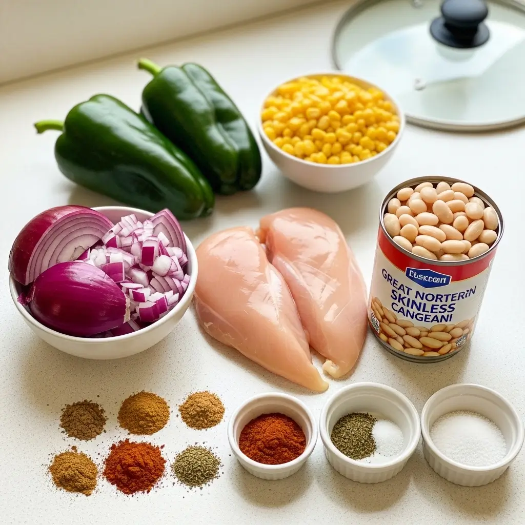Ingredients for Crockpot Healthy White Chicken Chili