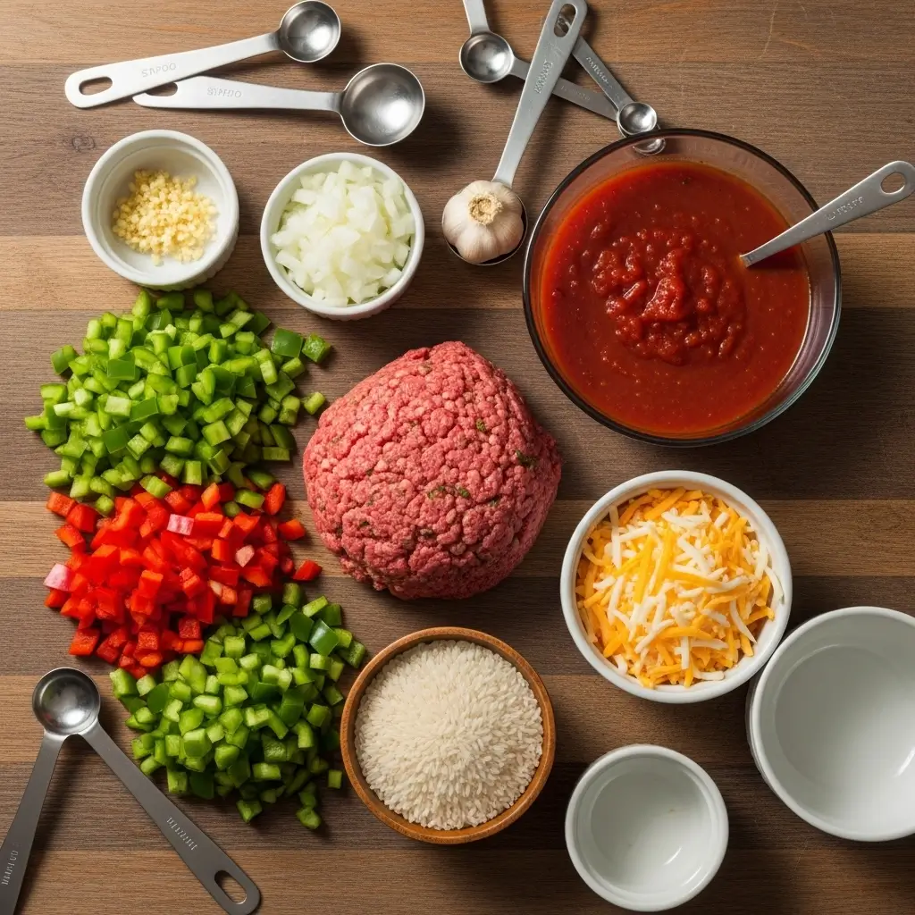 Deconstructed Stuffed Peppers ingredients on kitchen counter