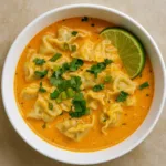 Delicious Curry Dumpling Soup with coconut curry broth and dumplings
