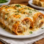 Easy Chicken Enchiladas baked with cheese and sauce
