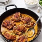 Easy Skillet Chicken Thighs with creamy lemon garlic sauce