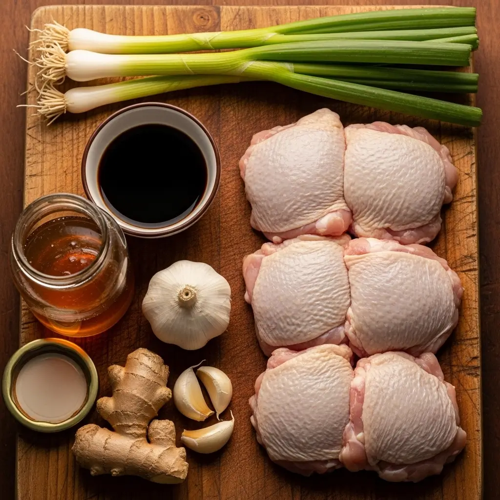 Easy Teriyaki Chicken ingredients on wooden board