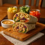 Easy Thai Peanut Chicken Wraps on board with peanut sauce