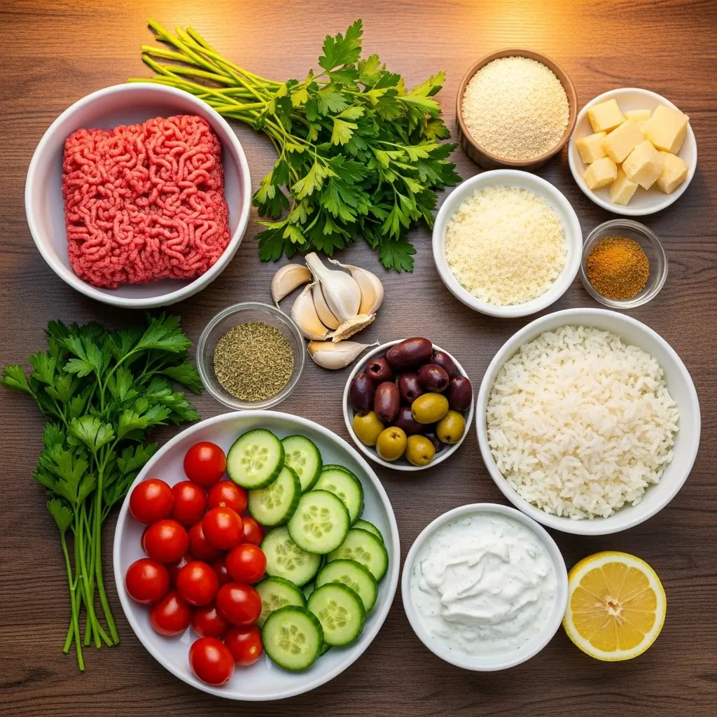 Ingredients for Greek Meatball Bowl with Tzatziki