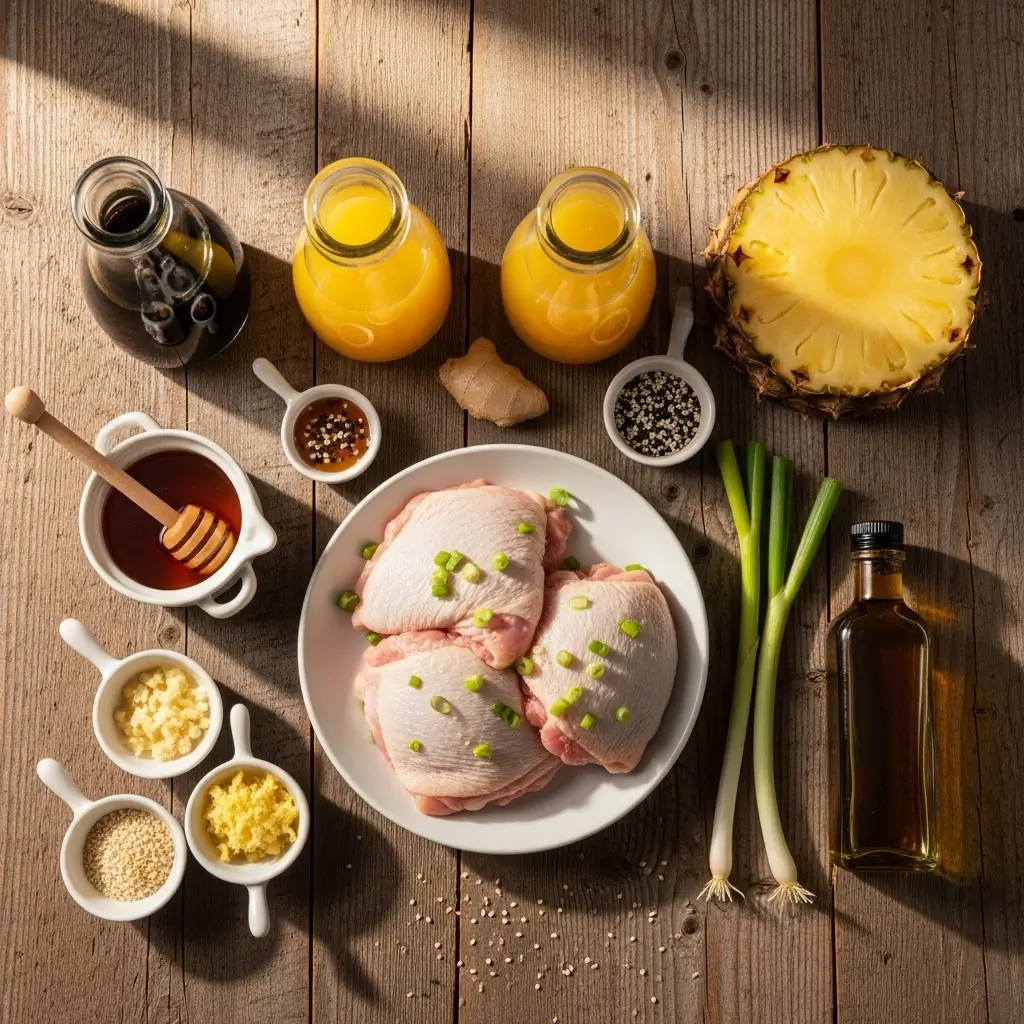 Hawaiian Teriyaki Chicken Ingredients Flat Lay