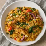 High Protein Chicken Orzo skillet dinner