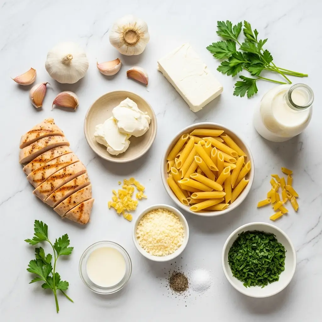 high-protein-garlic-parmesan-pasta-ingredients