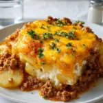 Homemade Hobo Casserole Ground Beef baked with potatoes and cheese