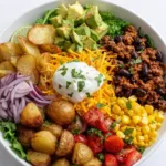 Loaded Potato Taco Bowl with beef and veggies