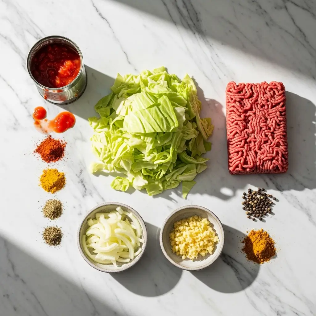 Ingredients for Low-Carb Cabbage and Beef Stir Fry
