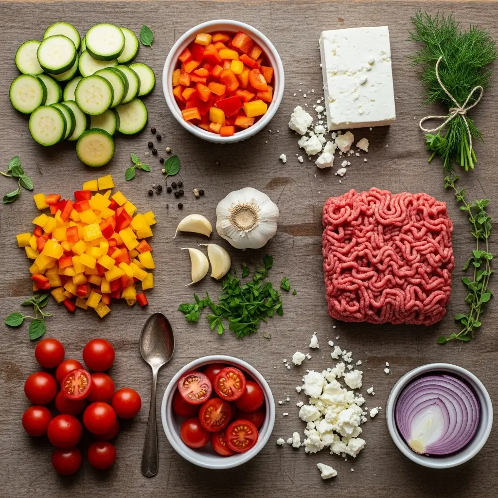 Mediterranean Ground Beef Stir Fry Ingredients
