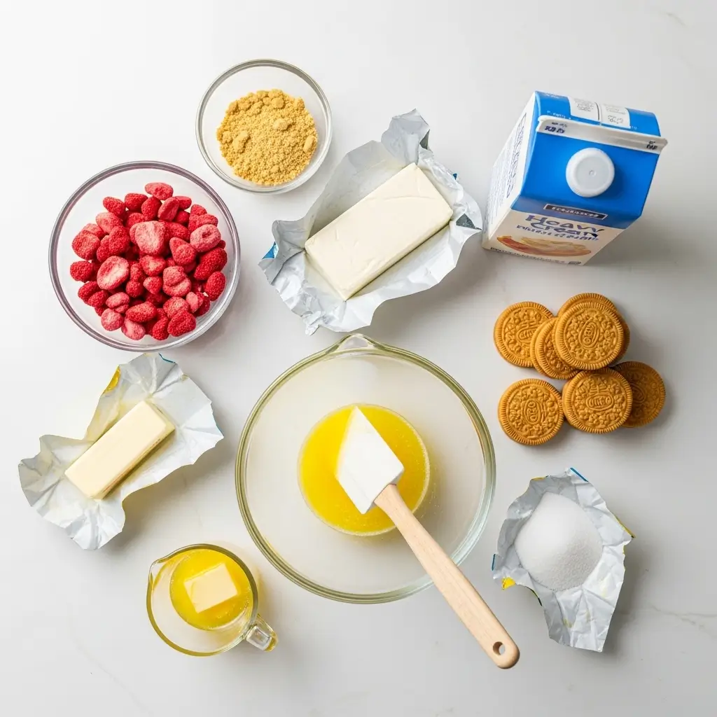 No-Bake Strawberry Crunch Cheesecake Ingredients