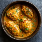 Slow-Cooked Thai Peanut Chicken served over rice with peanuts and cilantro