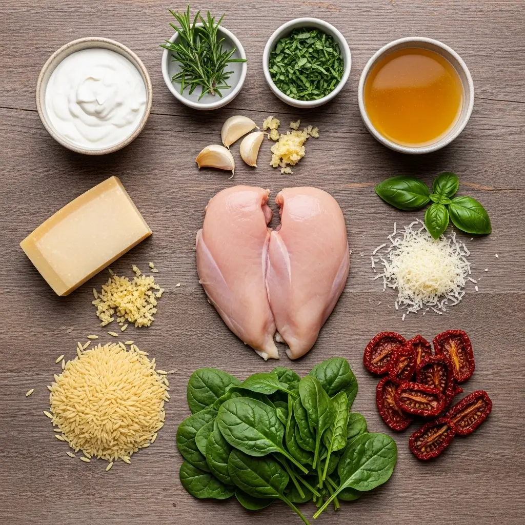 slow cooker creamy tuscan chicken orzo ingredients