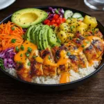 Spicy Maple Chicken and Coconut Rice bowl