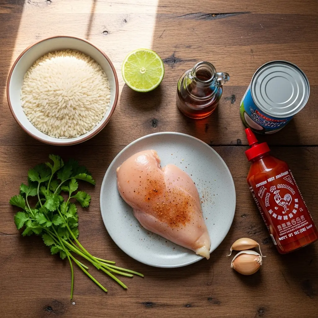 Spicy Maple Chicken and Coconut Rice ingredients