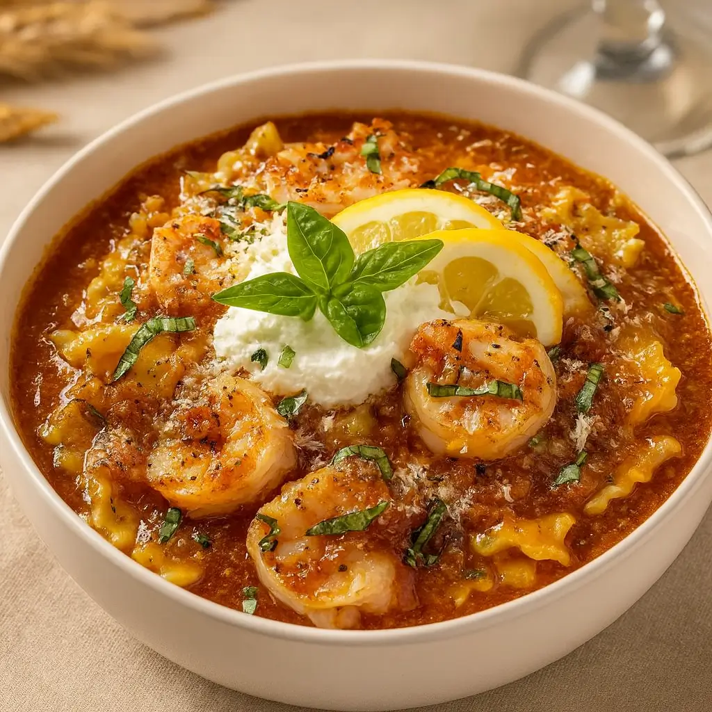 Spicy Tomato Seafood Lasagna Soup – Cozy Italian Comfort in a Bowl