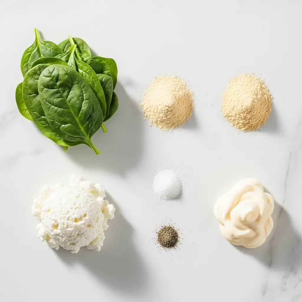 Spinach Dip Recipe ingredients on marble surface