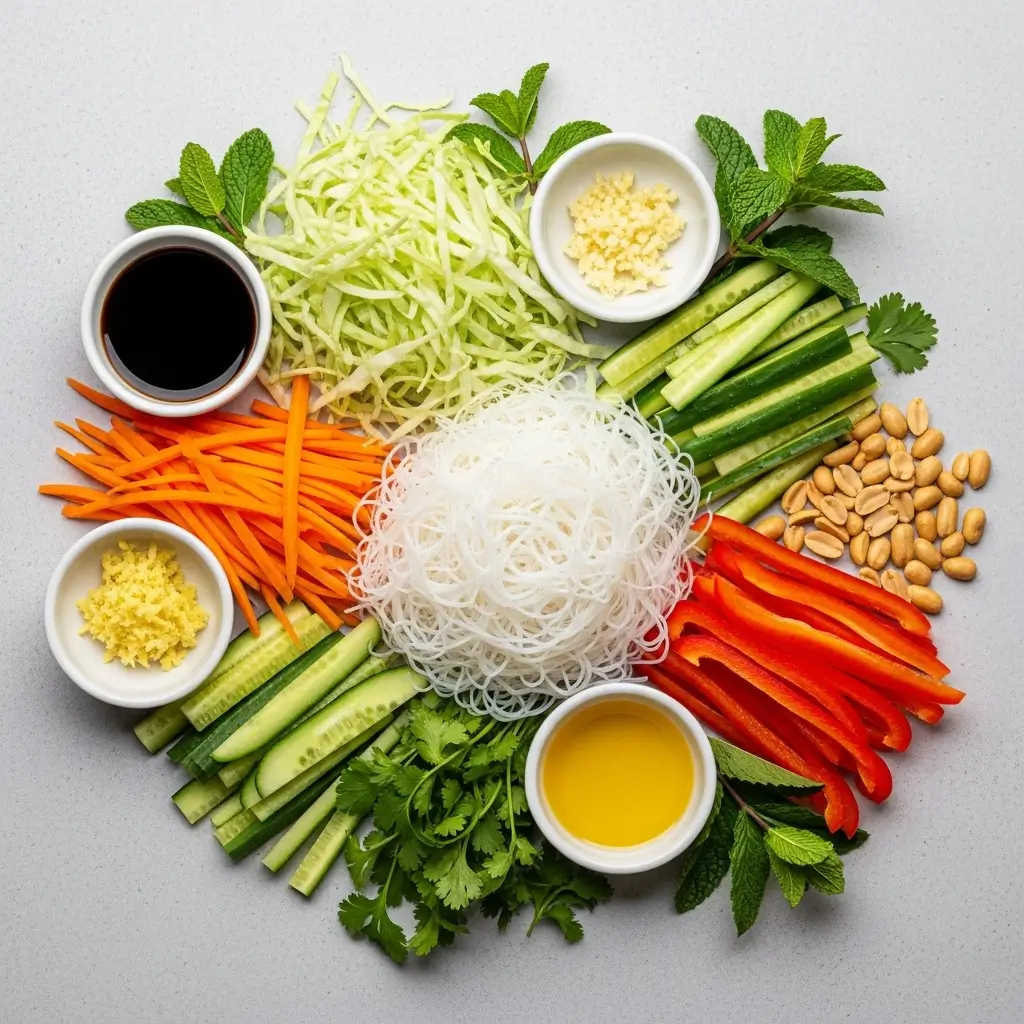 Ingredients for Spring Roll Salad with Spicy Ginger Dressing