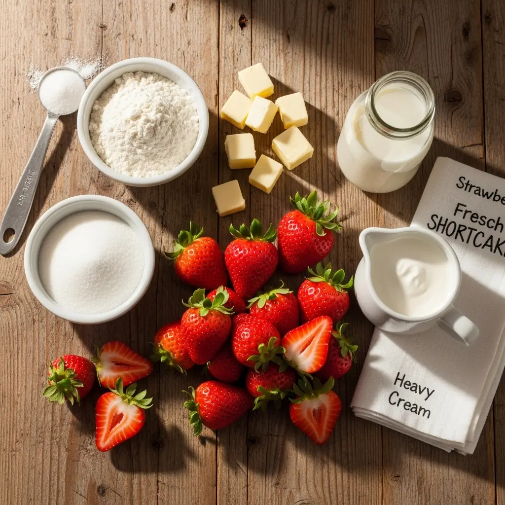 Strawberry Shortcake Ingredients Flat Lay
