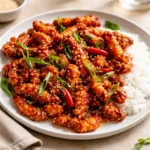 Best Dragon Chicken served with rice and garnishes