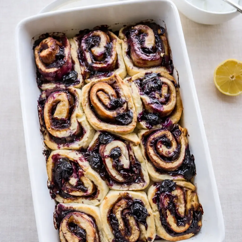 blueberry lemon cinnamon rolls freshly baked